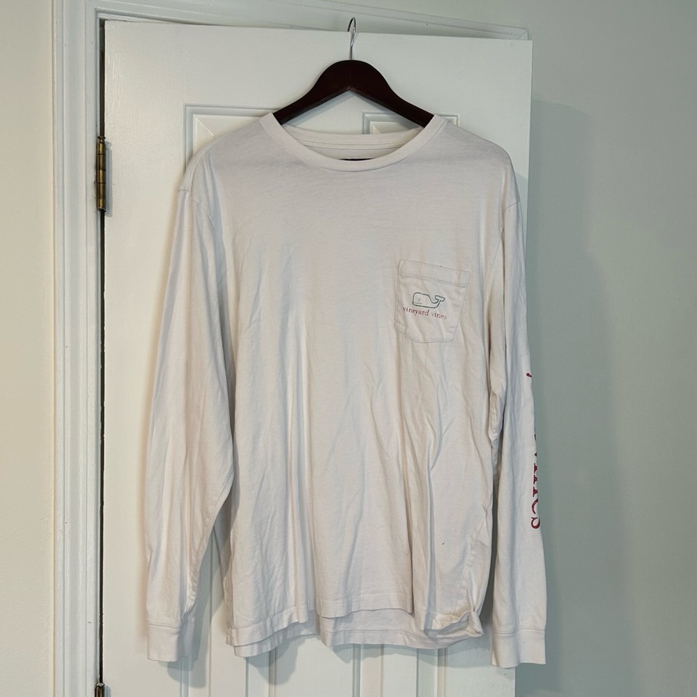 Vineyard Vines Men's White Long Sleeve Tee with Red Accents